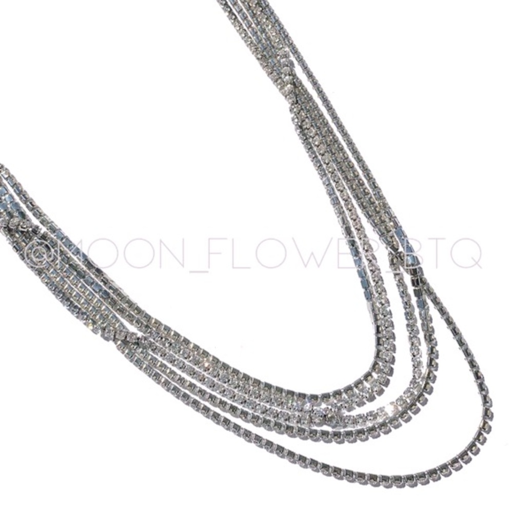 Silver Rhinestone Multi Strand Necklace - Picture 3 of 6
